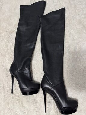 Mimosa Black Knee-High Stiletto Platform Boots for Women - 8.5